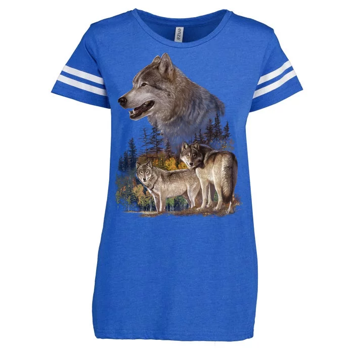 Three Wolf Collage Enza Ladies Jersey Football T-Shirt