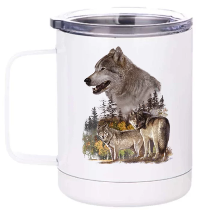 Three Wolf Collage Front & Back 12oz Stainless Steel Tumbler Cup