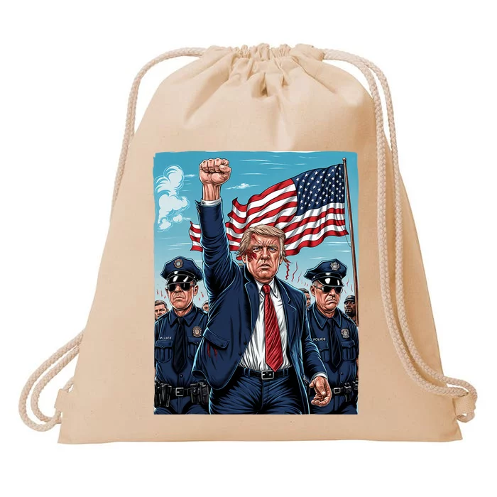 Trump Head Shot Fight Never Surrender Drawstring Bag