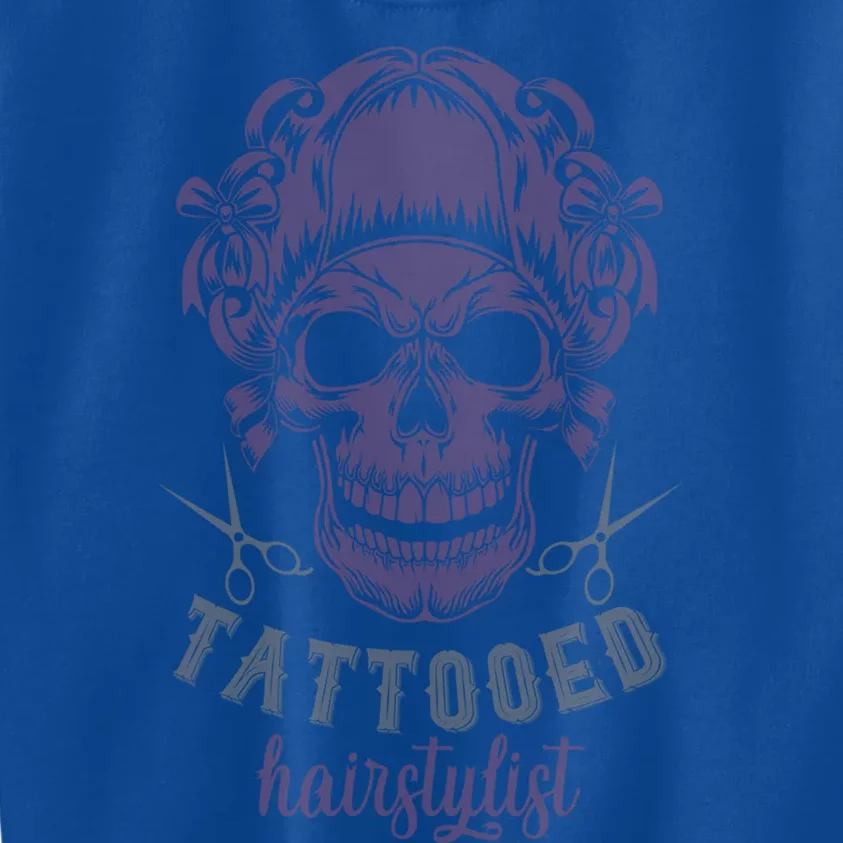 Tattooed Hair Stylist Inked Hairdresser Skull Hairstylist Funny Gift Kids Sweatshirt