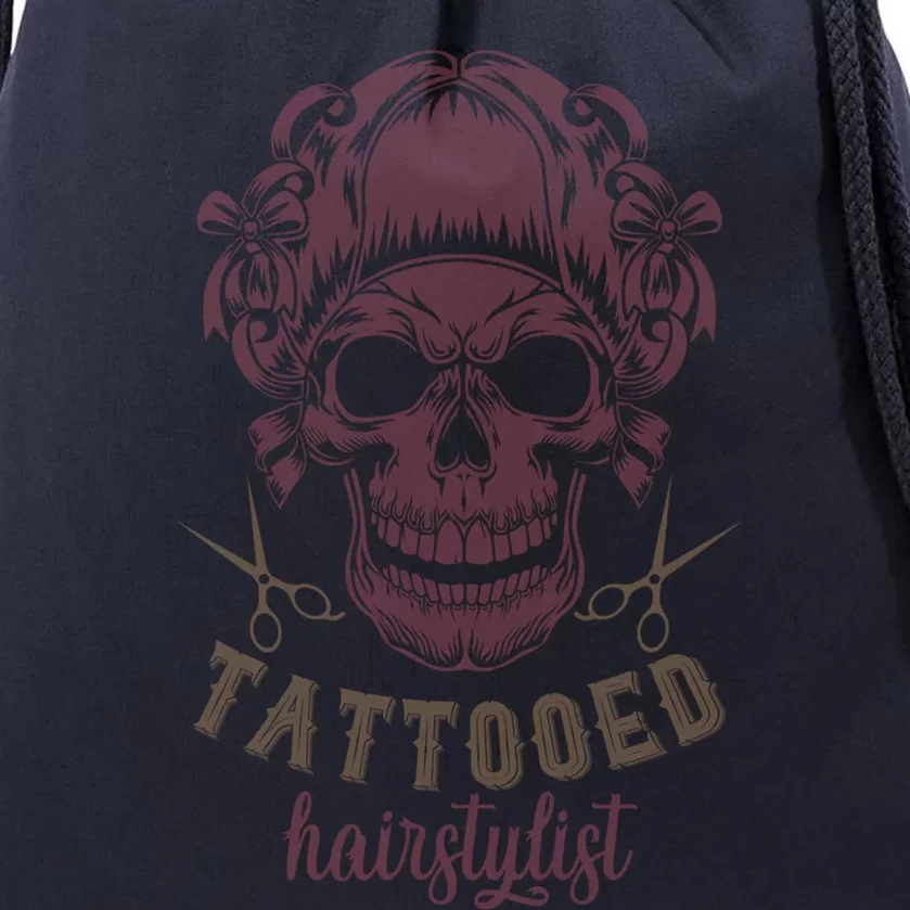 Tattooed Hair Stylist Inked Hairdresser Skull Hairstylist Funny Gift Drawstring Bag