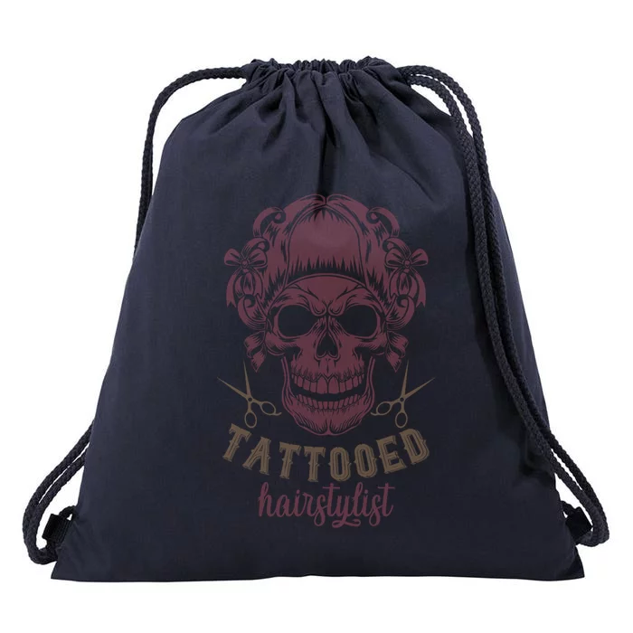 Tattooed Hair Stylist Inked Hairdresser Skull Hairstylist Funny Gift Drawstring Bag