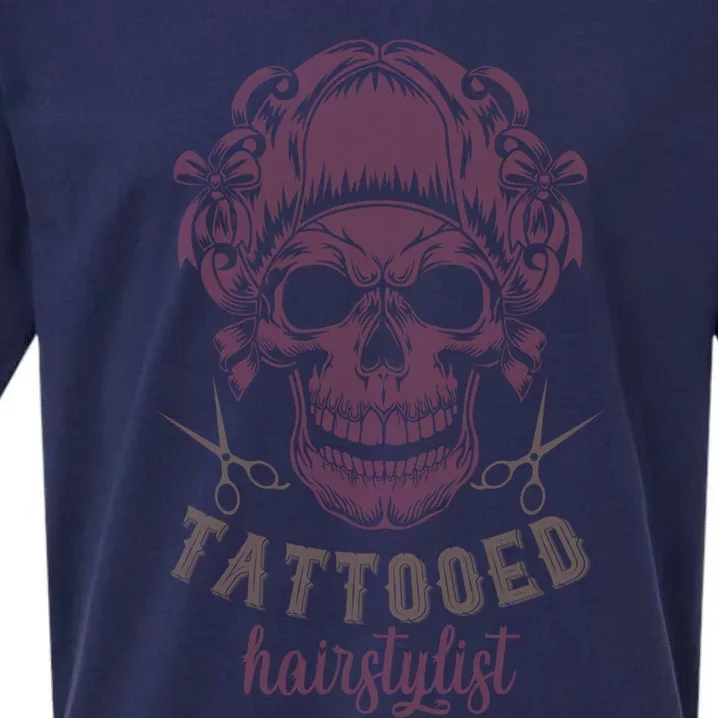 Tattooed Hair Stylist Inked Hairdresser Skull Hairstylist Funny Gift Sueded Cloud Jersey T-Shirt