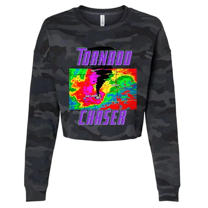 Tornado Hunter Storm Chaser Chasing Tornados F5 Map Cropped Pullover Crew