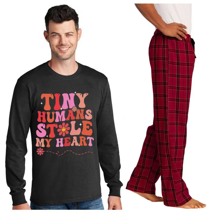 Tiny Humans Stole My Heart Groovy Valentine's Day L&D Nurse Long Sleeve Pajama Set