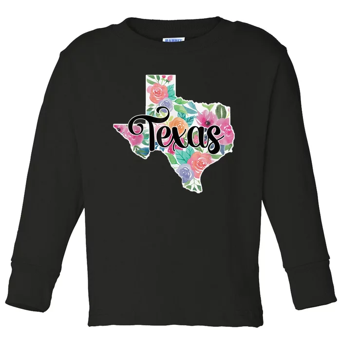 Texas Home State Pride Floral Vintage Texas Retro Flowers Toddler Long Sleeve Shirt