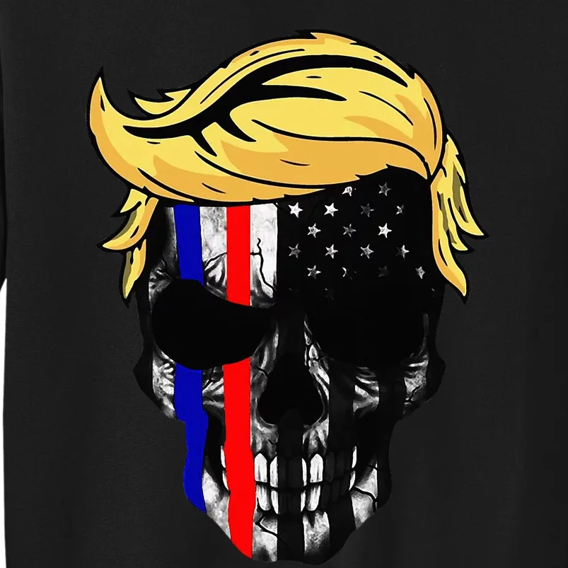 Trump Hair Skull Halloween Trump Head 4th of july US Flag Sweatshirt