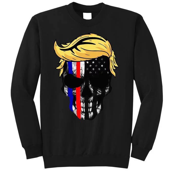 Trump Hair Skull Halloween Trump Head 4th of july US Flag Sweatshirt