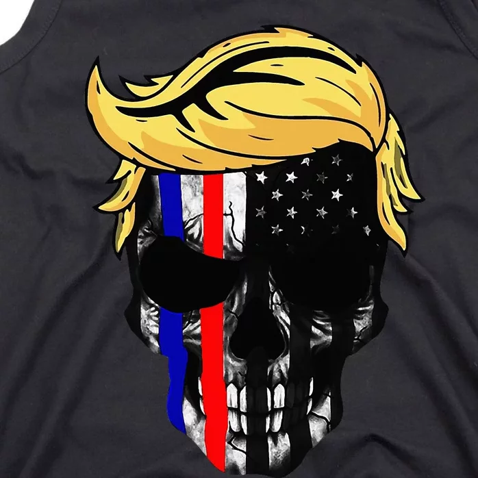 Trump Hair Skull Halloween Trump Head 4th of july US Flag Tank Top