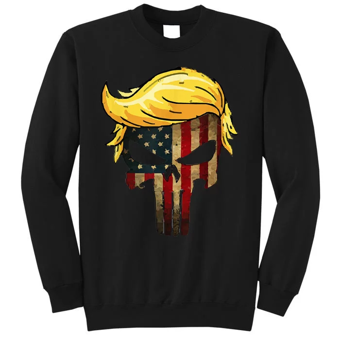 Trump Hair Skull Trump Us Flag Gift Tall Sweatshirt