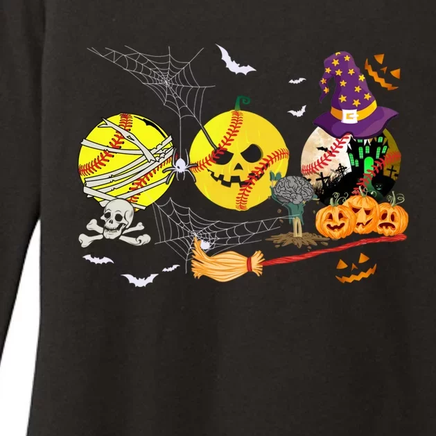 Three Halloween Softball Mummy Pumpkin Witch Softball Lover Gift Womens CVC Long Sleeve Shirt