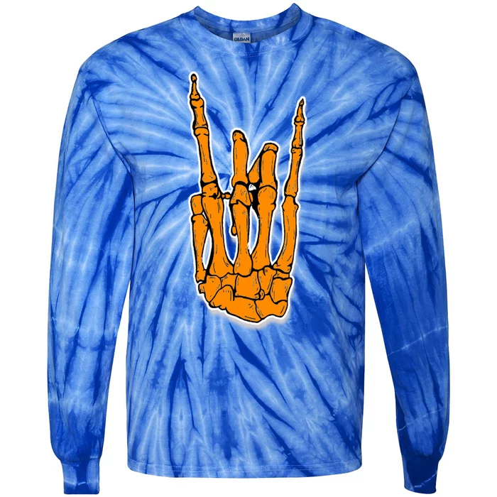 Trendy Halloween Skeleton Rocker Graphic Costume Cool Gift Tie-Dye Long Sleeve Shirt