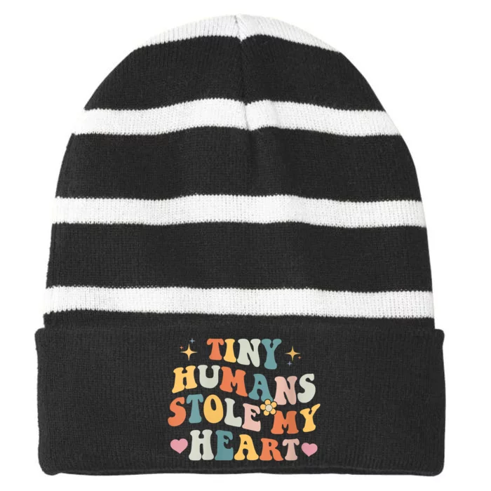 Tiny Humans Stole My Heart Valentine's Day NICU Nurse Striped Beanie with Solid Band