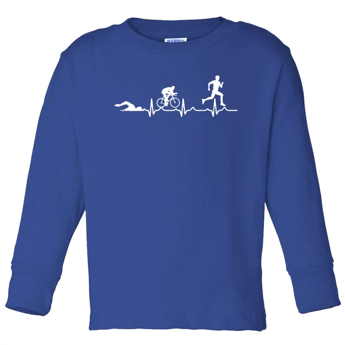 Triathlon Heartbeat Swim Cycle Run Athletes Cool Gift Toddler Long Sleeve Shirt