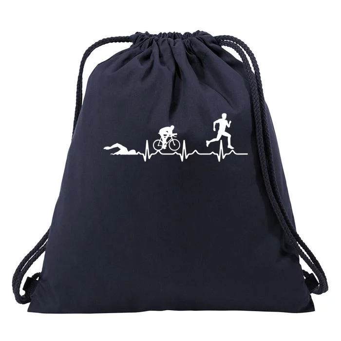 Triathlon Heartbeat Swim Cycle Run Athletes Cool Gift Drawstring Bag