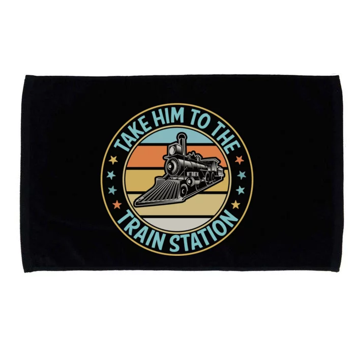 Take Him To The Train Station Funny Xmas Train Stationtrain Lover Microfiber Hand Towel