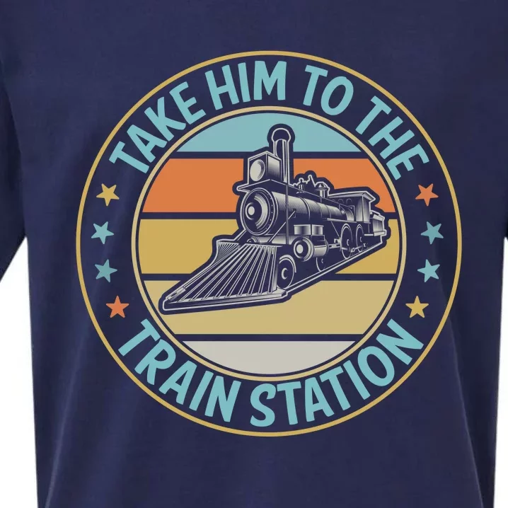 Take Him To The Train Station Funny Xmas Train Stationtrain Lover Sueded Cloud Jersey T-Shirt