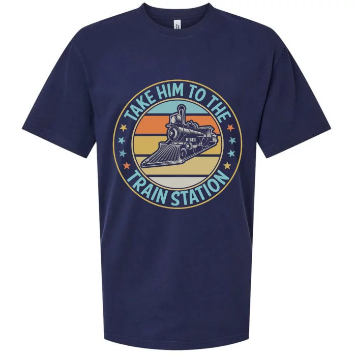 Take Him To The Train Station Funny Xmas Train Stationtrain Lover Sueded Cloud Jersey T-Shirt