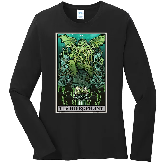 The Hierophant Tarot Card Cthulhu Classic Horror Halloween Ladies Long Sleeve Shirt