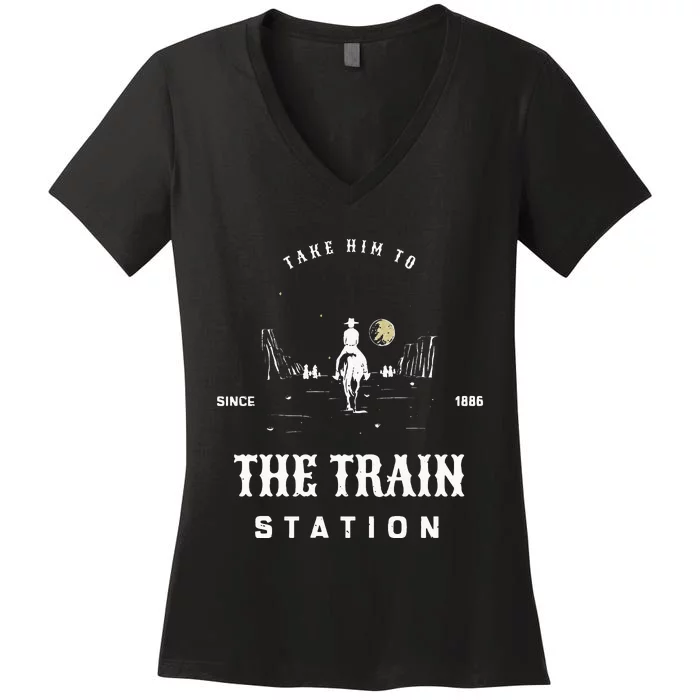 Take Him To The Train Station Women's V-Neck T-Shirt