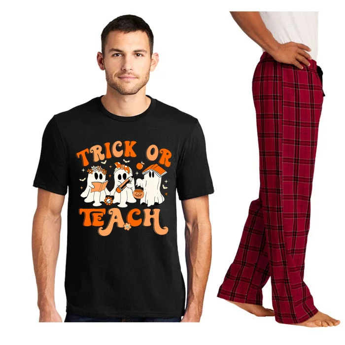 Teacher Halloween Trick Or Teach Retro Groovy Floral Ghost Pajama Set