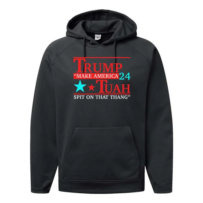 Trump Hawk Tuah Viral Meme Humor Performance Fleece Hoodie