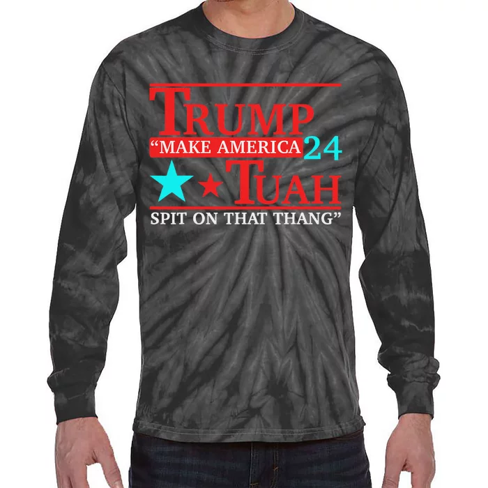 Trump Hawk Tuah Viral Meme Humor Tie-Dye Long Sleeve Shirt