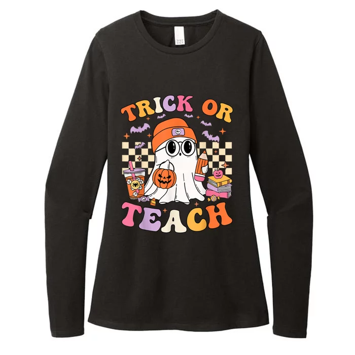 Teacher Halloween Trick Or Teach Cute Ghost Spooky Teacher Gift Womens CVC Long Sleeve Shirt