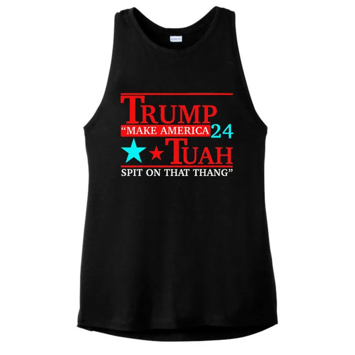 Trump Hawk Tuah Viral Meme Humor Ladies Tri-Blend Wicking Tank