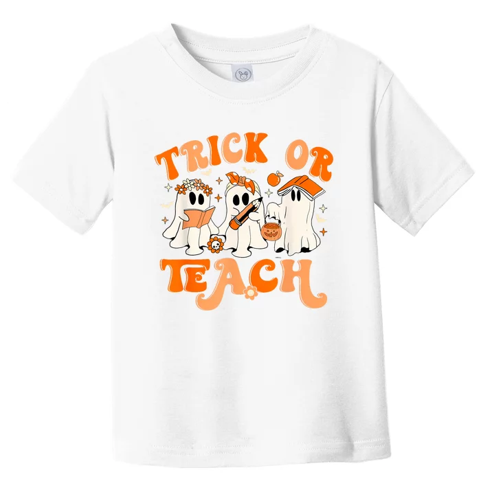 Teacher Halloween Trick Or Teach Retro Groovy Floral Ghost Toddler T-Shirt