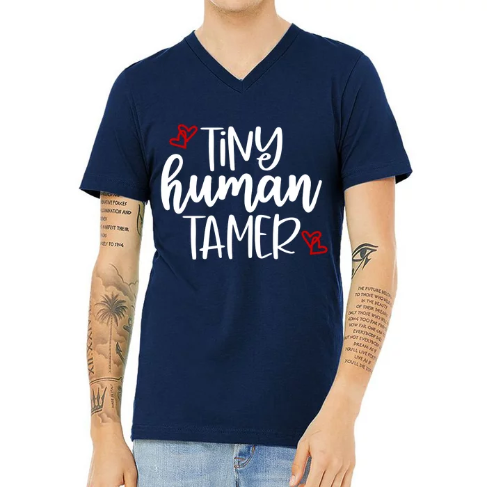 Tiny Human Tamer Funny V-Neck T-Shirt