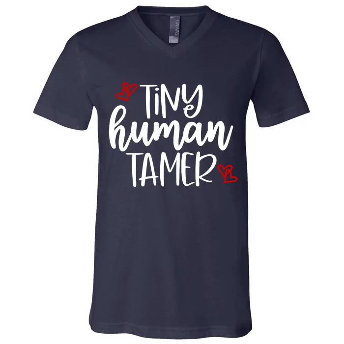 Tiny Human Tamer Funny V-Neck T-Shirt