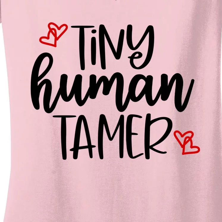 Tiny Human Tamer Funny Women's V-Neck T-Shirt