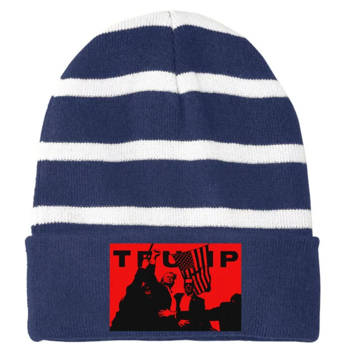 Trump Hero Trump Assassination Attempt Striped Beanie with Solid Band