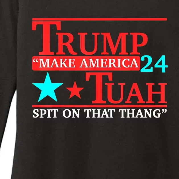 Trump Hawk Tuah Funny Viral Humor Meme Video Girl 24 Tua Womens CVC Long Sleeve Shirt