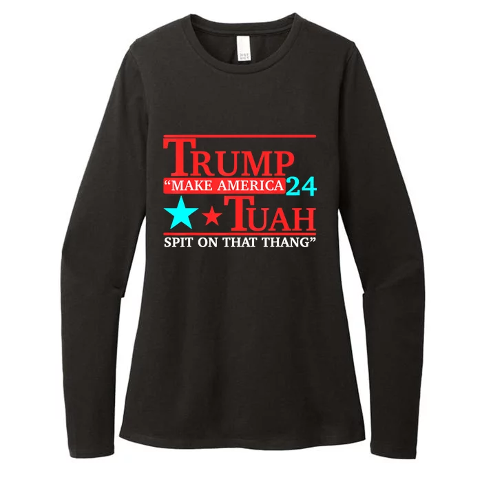 Trump Hawk Tuah Funny Viral Humor Meme Video Girl 24 Tua Womens CVC Long Sleeve Shirt