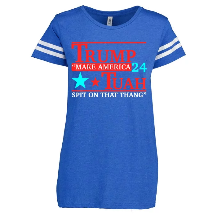 Trump Hawk Tuah Funny Viral Humor Meme Video Girl 24 Tua Enza Ladies Jersey Football T-Shirt