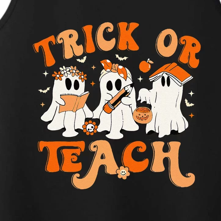 Teacher Halloween Trick Or Teach Retro Groovy Floral Ghost Gift Performance Tank