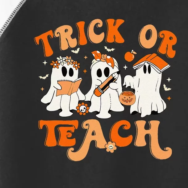 Teacher Halloween Trick Or Teach Retro Groovy Floral Ghost Gift Toddler Fine Jersey T-Shirt