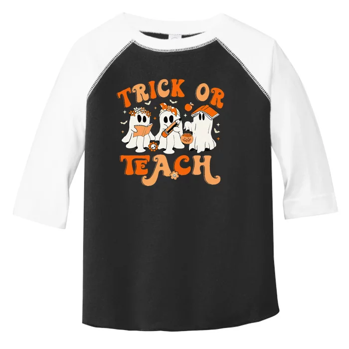 Teacher Halloween Trick Or Teach Retro Groovy Floral Ghost Gift Toddler Fine Jersey T-Shirt