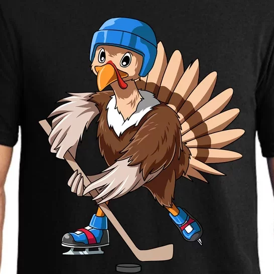 Turkey Hockey Thanksgiving Turkey Playing Hockey Turkey Gift Pajama Set