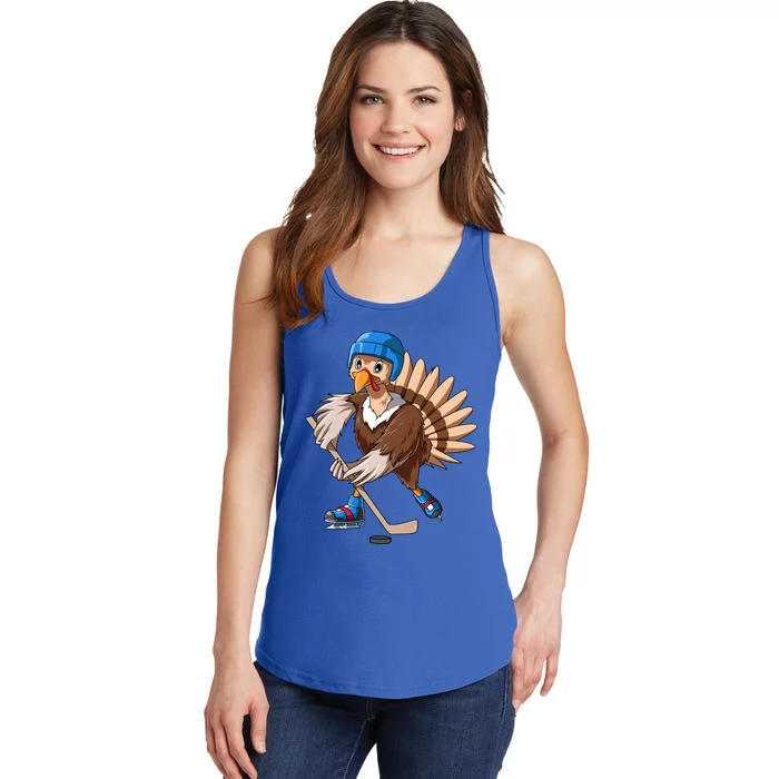 Turkey Hockey Thanksgiving Turkey Playing Hockey Turkey Gift Ladies Essential Tank