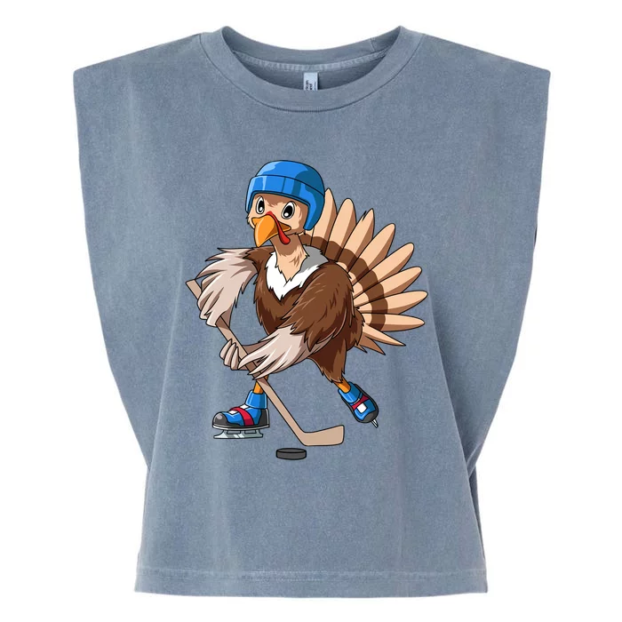 Turkey Hockey Thanksgiving Turkey Playing Hockey Turkey Gift Garment-Dyed Women's Muscle Tee