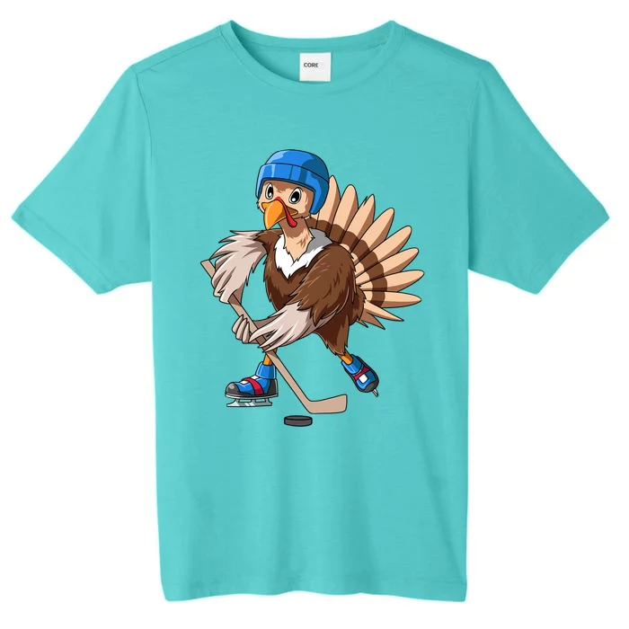 Turkey Hockey Thanksgiving Turkey Playing Hockey Turkey Gift ChromaSoft Performance T-Shirt