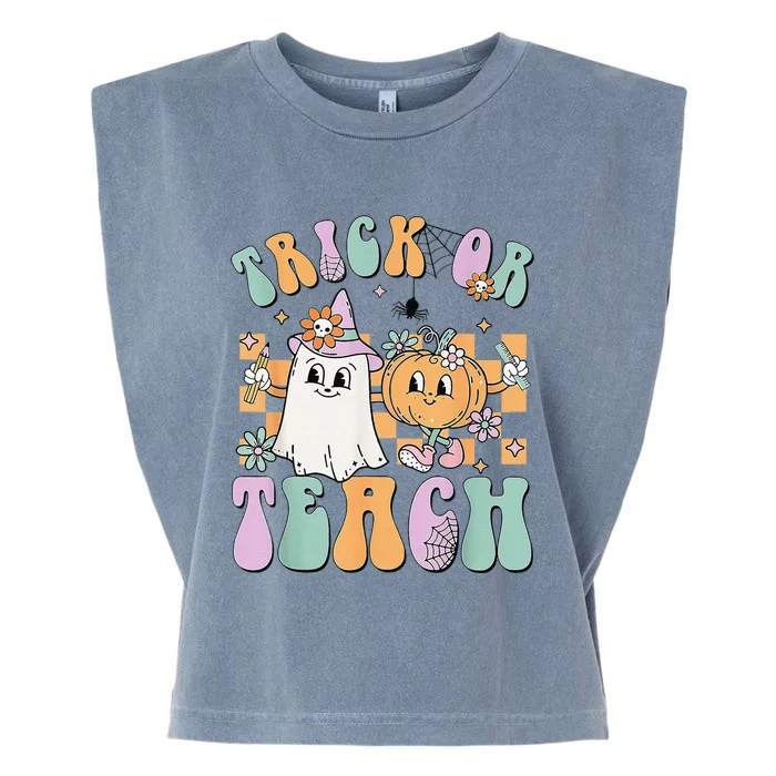 Teacher Halloween Trick Or Teach Cute Ghost Pumpkin Teachers Garment-Dyed Women's Muscle Tee