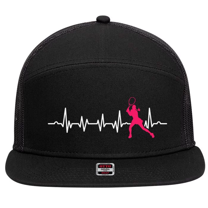 Tennis Heartbeat Tennis Player Coach Sport Lover Racket 7 Panel Mesh Trucker Snapback Hat