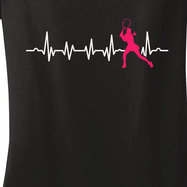 Tennis Heartbeat Tennis Player Coach Sport Lover Racket Women's V-Neck T-Shirt