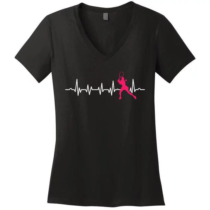 Tennis Heartbeat Tennis Player Coach Sport Lover Racket Women's V-Neck T-Shirt