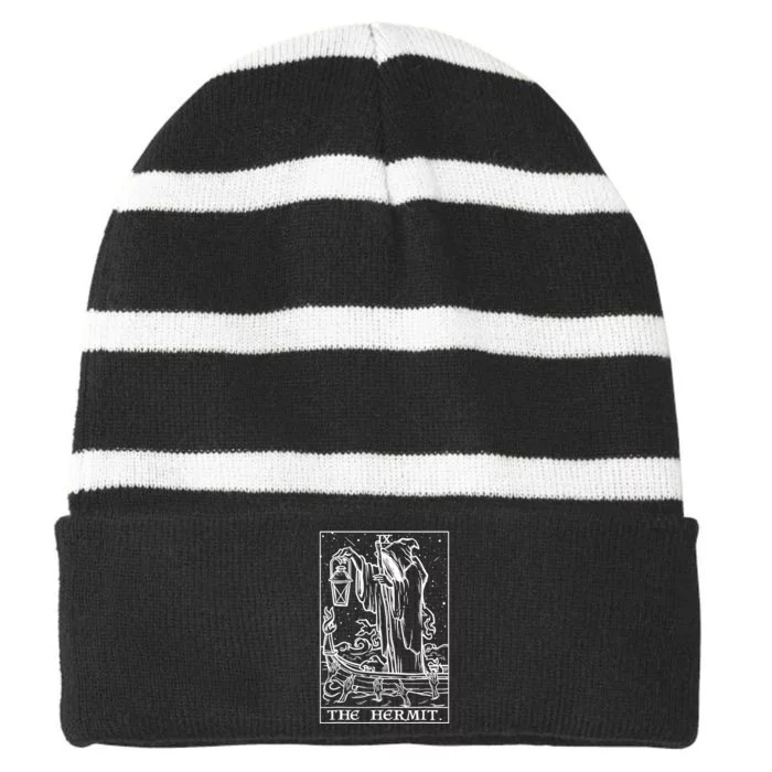 The Hermit Tarot Card Striped Beanie with Solid Band