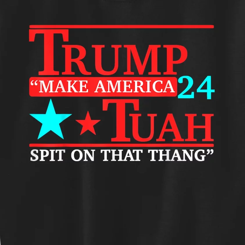 Trump Hawk Tuah Funny Viral Humor Meme Kids Sweatshirt